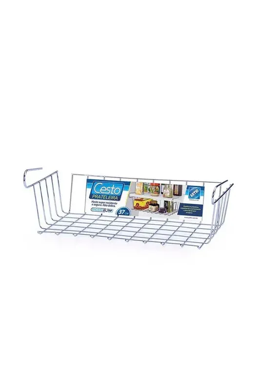 Cesto para Prateleira Arthi Aço Prata de Encaixe 37cm