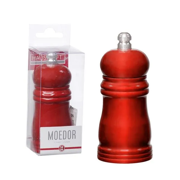 Moedor Sal Ou Pimenta Madeira Vermelho 10cm - Hauskraft