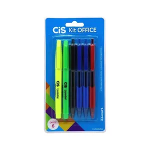 Kit Escolar Office 6 Com 4 Canetas Linea + 2 Marca Textos Lumini - Cis