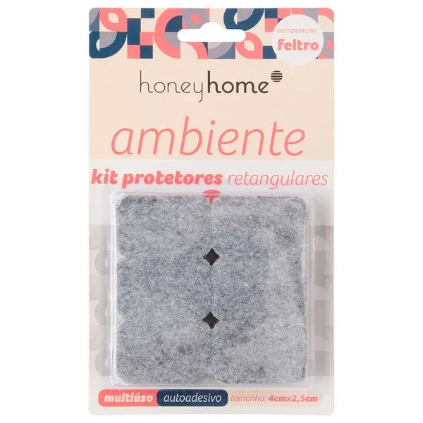 Kit Protetor Adesivo Retangular Cantos Arredondados Feltro 12 Peças 4x2,5cm LM2093 - honeyhome