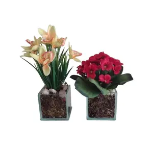 Vaso Vidro Espelhado com Arranjo de Flores Sortidas 25x10x10cm DF217 - Dila Flores