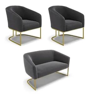 Namoradeira e 2 Poltronas Industrial Dourado Stella Bouclê Grafite D03 - D'Rossi