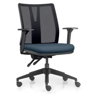 Cadeira de Escritório Giratória Diretor Flow F02 Base Preta Sintético Azul - Lyam Decor