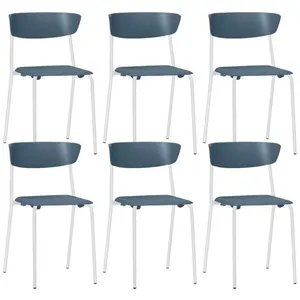 Kit 06 Cadeiras Empilhável Fixa Atom F02 Base Aço Branco Azul - Lyam Decor