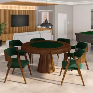 Conjunto Mesa de Jogos Carteado Bellagio Tampo Reversível e 6 Cadeiras Madeira Poker Base Cone Veludo Verde/Imbuia G42 - Gran Belo