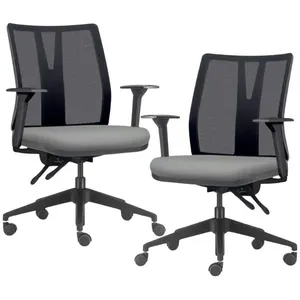 Kit 2 Cadeiras de Escritório Giratória Diretor Flow F02 Base Preta Sintético Cinza - Lyam Decor