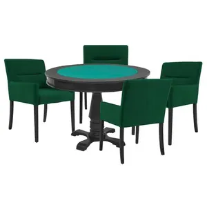 Mesa de Jogos Carteado Victoria Redonda Tampo Reversível Preto com 4 Cadeiras Vicenza Verde G36 G15 - Gran Belo