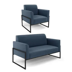 Sofá Namoradeira com Poltrona Base Industrial Alta Preto Marisa Suede D03 - D'Rossi Azul Marinho