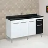 Balcão de Cozinha 143 cm 4 Portas 1 Gaveta Sem Tampo Rorato Flat | Branco/Preto
