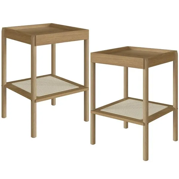 Kit 02 Mesas Lateral Para Sala de Estar Pés Madeira Moss A03 Hanover Roble - Lyam Decor