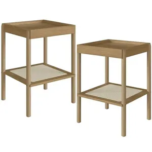Kit 02 Mesas Lateral Para Sala de Estar Pés Madeira Moss A03 Hanover Roble - Lyam Decor