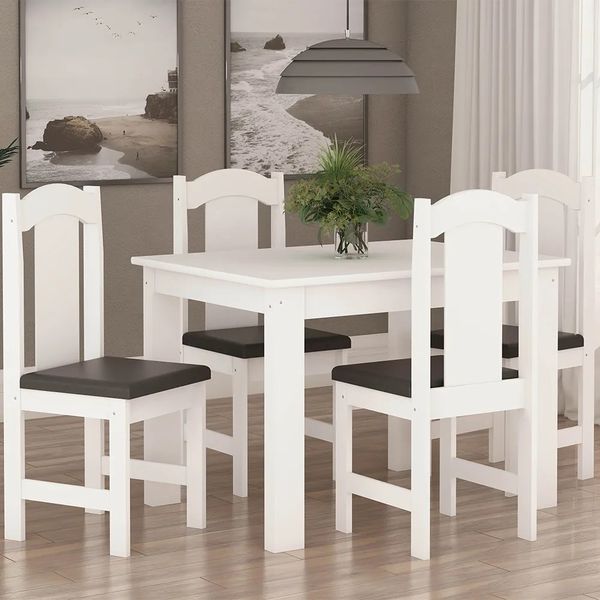 Mesa de Jantar 4 Cadeiras 76,5cm x 76,5cm Arauna | Branco/Preto