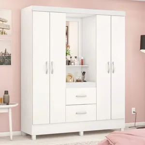 Guarda-Roupa Solteiro 4 Portas 2 Gavetas Demóbile Lord Capelinha | Branco/Rosa/Branco