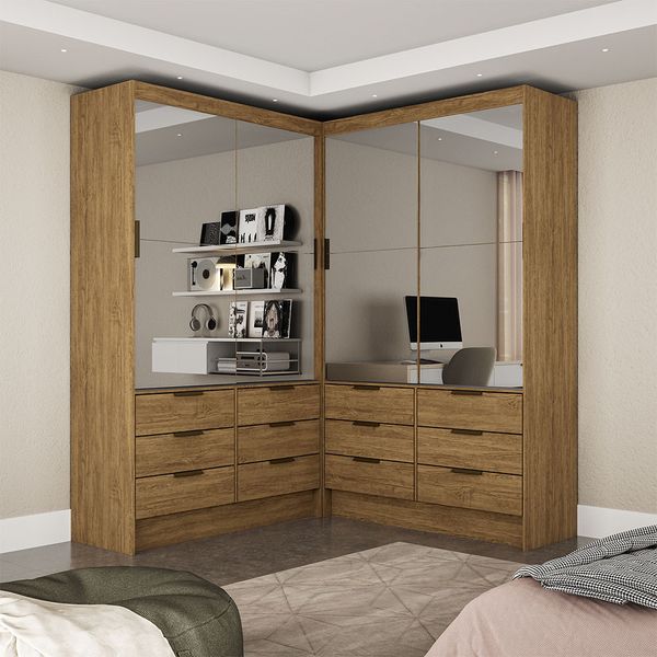 Closet Casal Duplo Sevilha 4 Portas Premium 12 Gavetas Carioca Móveis Branco