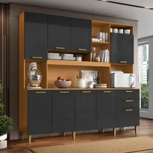 Cozinha Aramoveis Mega 2,10 9 Portas 2 Gavetas Com Tampo | Cinamomo/Grafite