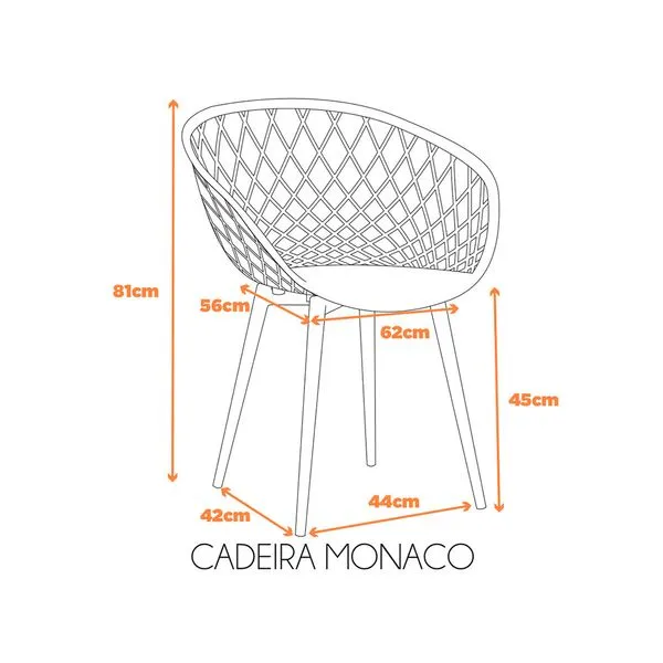 Kit 4 Cadeiras Monaco Com Assento em Polipropileno e Base em Aço Fratini Bege Claro