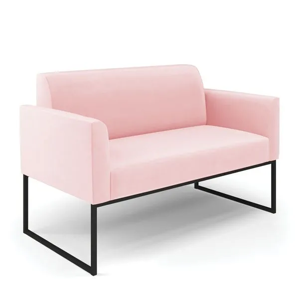 Sofá Namoradeira Base Industrial Preto Marisa Suede Rosa Bebê D03 - D'Rossi