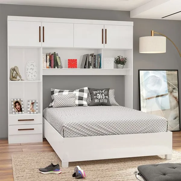 Guarda Roupa Modulado com Cama Paris 4 Portas 2 Gavetas Branco