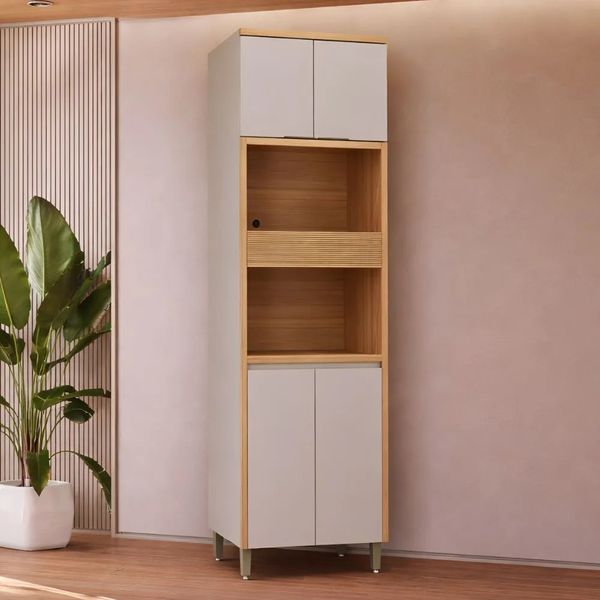 Armário Torre Quente 70cm 4 Portas Linea Allure | Jequitiba/Gris Fosco