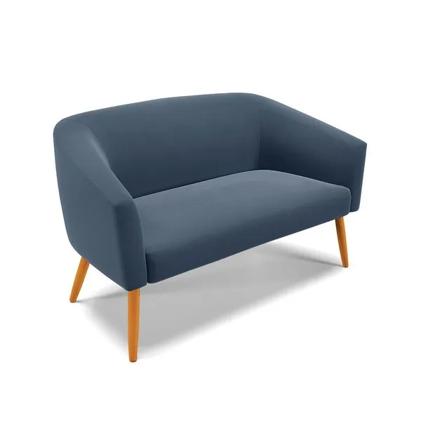 Namoradeira 02 Lugares Stella Suede Azul Marinho Pés Palito Castanho - D'Rossi