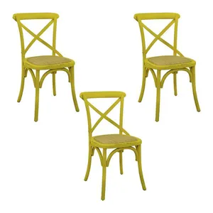 Kit 3 Cadeiras Decorativas Sala De Jantar Cozinha Danna Rattan Natural Amarela G56 - Gran Belo