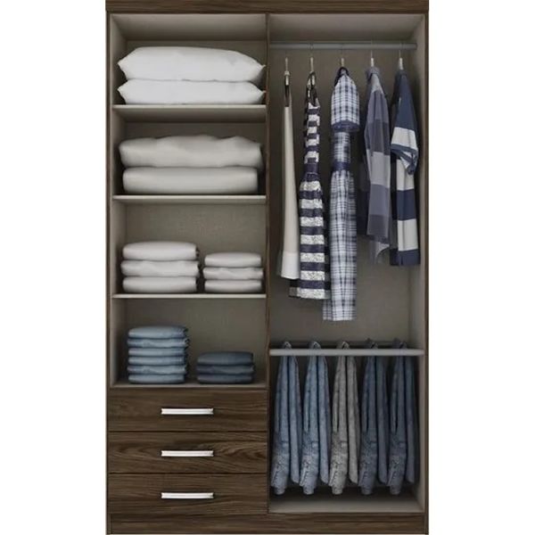Guarda-Roupa Solteiro Henn Caju 4 Portas 3 Gavetas com Cabideiro e Prateleiras Guarda-Roupa Solteiro Caju 4 Portas 3 Gavetas Henn | Moka (S/V)