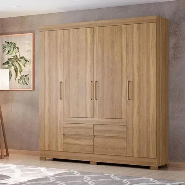 Guarda-Roupa Casal 4 Portas 4 Gavetas Demobile Bilbao | Amendoa Touch