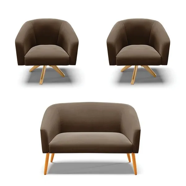 Namoradeira e 2 Poltronas Giratória MA30 Stella Suede D03 - D'Rossi Marrom