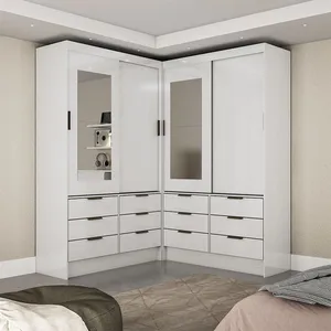 Closet Casal Duplo Sevilha 4 Portas com Espelho 12 Gavetas Carioca Móveis Branco