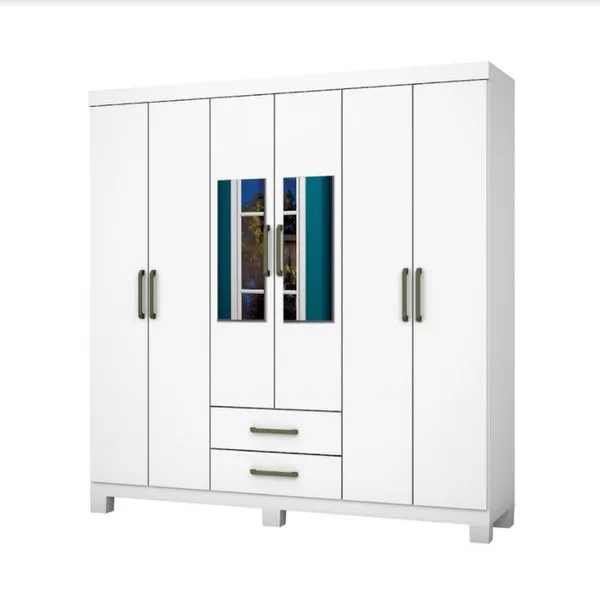 Guarda Roupa Casal A22 6 Portas 2 Gavetas Com Espelho Carioca Móveis Branco