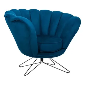 Poltrona Decorativa Crown Pés Borboleta Giratório Veludo Azul G15 - Gran Belo