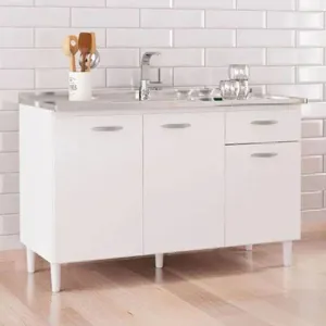 Balcão de Cozinha 120 cm 3 Portas 1 Gaveta Poquema | Branco
