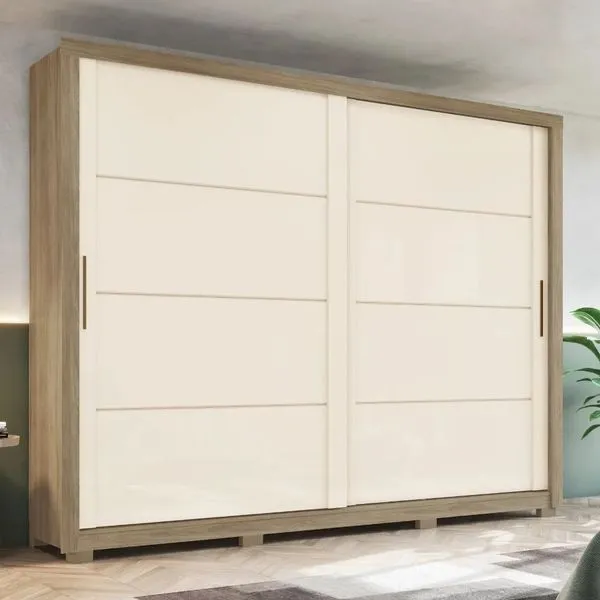 Guarda-Roupa Casal 2 Portas de Correr 4 Gavetas Thor Henn | Rustico/Off White