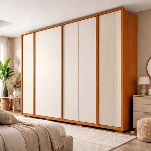Guarda-Roupa Casal 6 Portas 4 Gavetas Caemmun Topázio | Freijo/Off White