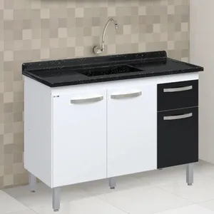 Balcão de Cozinha 116 cm 3 Portas 1 Gaveta Sem Tampo Rorato Flat | Branco/Preto