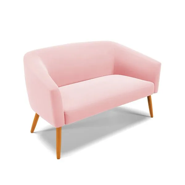 Namoradeira 02 Lugares Stella Suede Rosa Bebê Pés Palito Castanho - D'Rossi