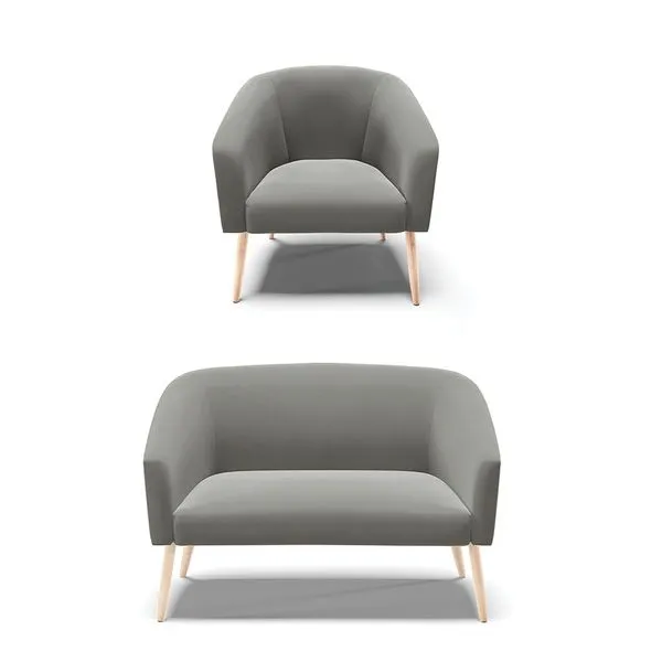 Sofá Namoradeira e Poltrona Pé Palito Natural Stella Suede Grafite D03 - D'Rossi