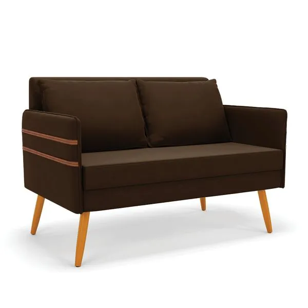 Namoradeira 02 Lugares Mari Suede Pés Palito Castanho - D'Rossi Marrom
