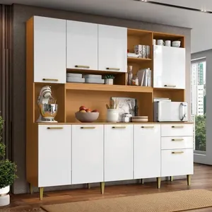 Cozinha Aramoveis Mega 2,10 9 Portas 2 Gavetas Com Tampo | Cinamomo/Branco