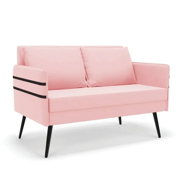 Namoradeira 02 Lugares Mari Suede Rosa Bebê Pés Palito de Ferro - D'Rossi