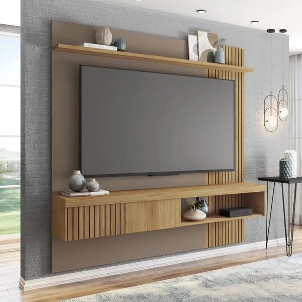 Painel para TV até 65'' Ripado Suspenso 180cm Caemmun Jade | Buriti/Fendi