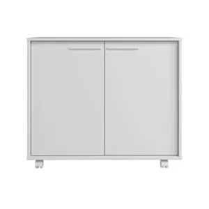 Balcão em MDP com 2 Portas 2 Prateleiras e 4 Pés com Rodízios BRV Móveis Branco