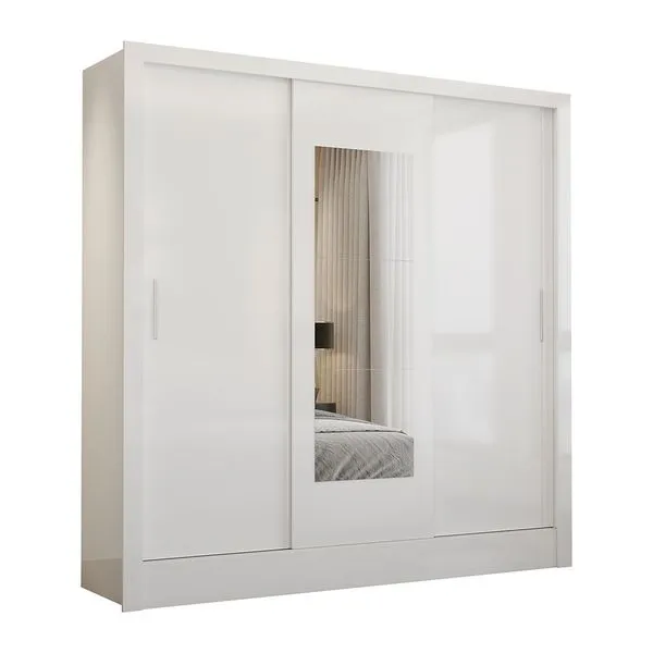 Guarda Roupa Casal Fortaleza 3 Portas Com Espelho Carioca Móveis Branco