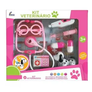 Kit Veterinário Pequeno Com Som E Luz Rosa Fenix Vet586