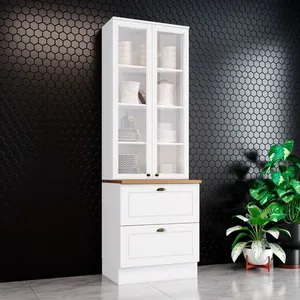 Cristaleira 2 Portas de Vidro 2 Gavetas Americana Henn | Nature/Branco