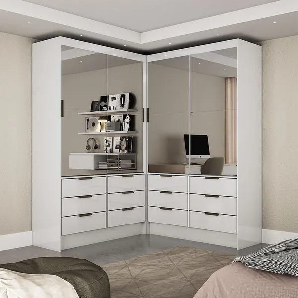 Closet Casal Duplo Sevilha 4 Portas Premium 12 Gavetas Carioca Móveis Branco