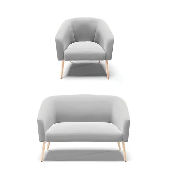 Sofá Namoradeira e Poltrona Pé Palito Natural Stella Suede Cinza D03 - D'Rossi