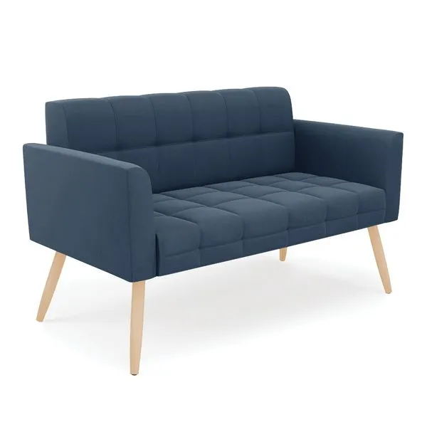 Sofá Namoradeira Elisa Suede Azul Marinho Pés Palito Natural - D'Rossi