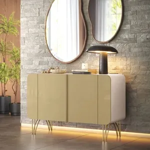 Balcão Buffet 110 cm 2 Portas com Tampo HB Móveis Benvenuto | Off White/Champanhe