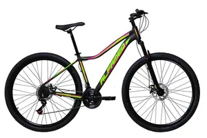 Bicicleta Aro 29 Feminina Alfameq Pandora Alumínio 21v Garfo Suspensão - Preto/Verde/Pink - Tam:15